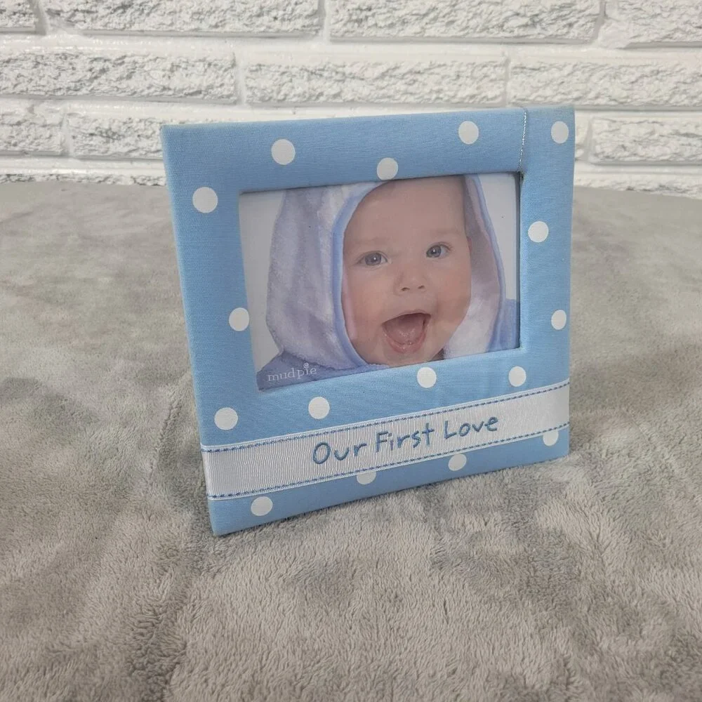 Mud Pie Baby Talk Blue Cloth Photo Frame 4x6 Boy Nursery Decor Baby Shower S97E